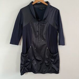 TRIBAL Navy Blue Funnel Neck  Dress, Size L